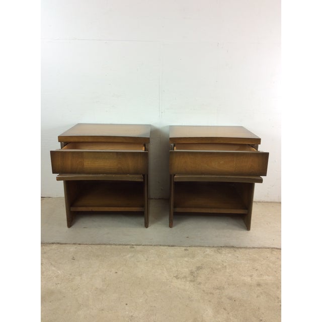Pair of Mid Century Modern Nightstands With One Drawer and Sled Legs For Sale - Image 4 of 12