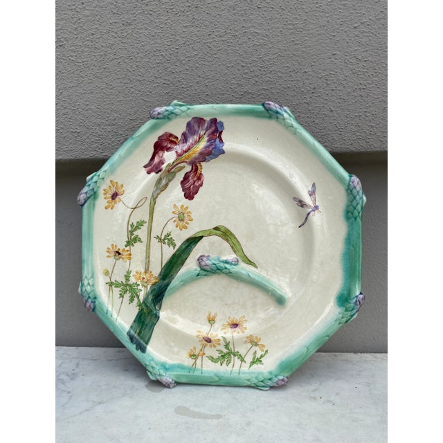 19th French Majolica Asparagus Plate Iris Longchamp For Sale - Image 9 of 9