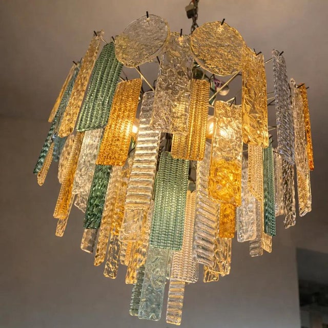 Gold Artistic Multicolor Strip Listelli Murano Glass Chandelier by Simoeng for Simoeng For Sale - Image 8 of 10