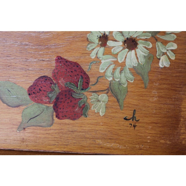 Brown 1974 Signed Hand-Painted Strawberry Wooden Tray For Sale - Image 8 of 14