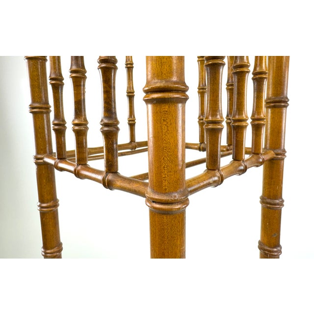 Early 20th Century Faux Bamboo Turned Wood Plant Stand / Pedestal With Gallery Top For Sale - Image 9 of 9