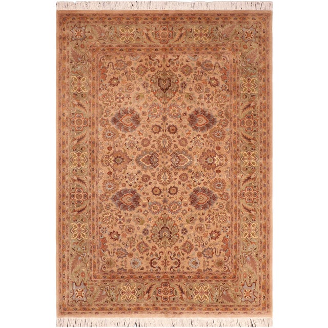 Floral 1990's Pak-Persian Taupe/Green Wool Rug - 6'0'' X 8'7'' For Sale - Image 9 of 9