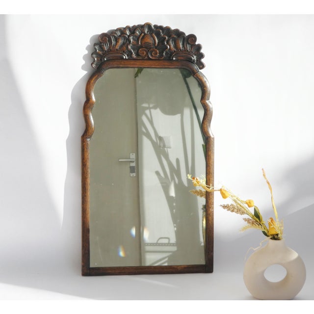 Antique Farmhouse Dutch Walnut Scalloped Wall Mirror, 1800s For Sale - Image 10 of 10