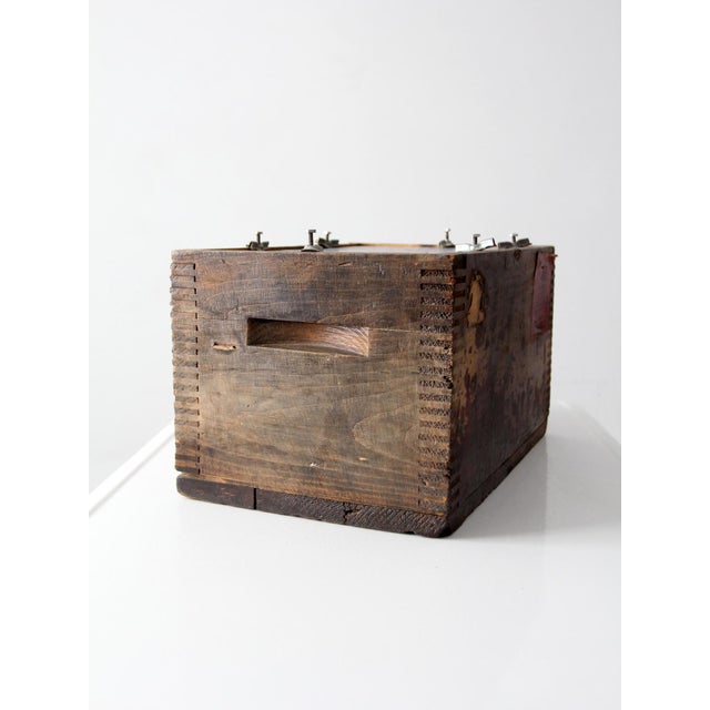 Brown Antique Industrial Wood Crate For Sale - Image 8 of 12