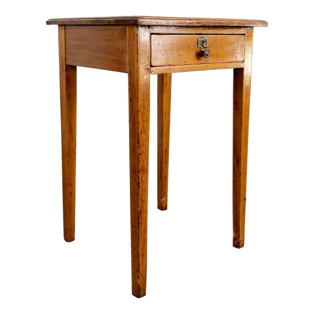 Antique Primitive Wood Single Drawer Side Table For Sale