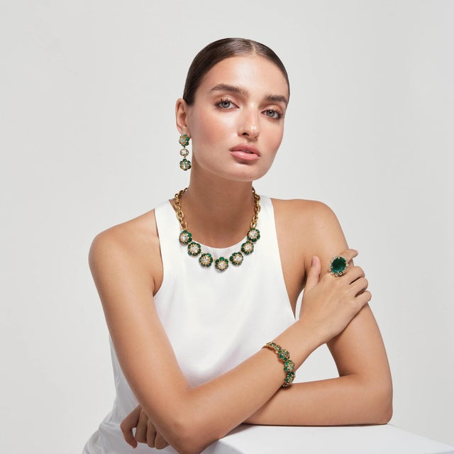 The Odessa Ring is a vintage-style masterpiece, meticulously created with semi-precious stones. Its large oval center is...