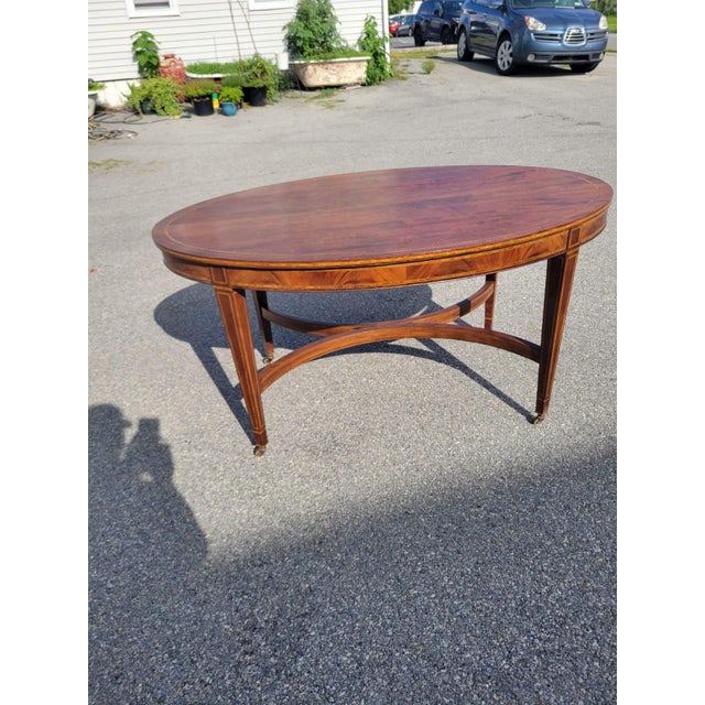 English 19th Century Mahogany Inly Oval Conference Table/ Center Table/ Desk Table. For Sale - Image 12 of 16
