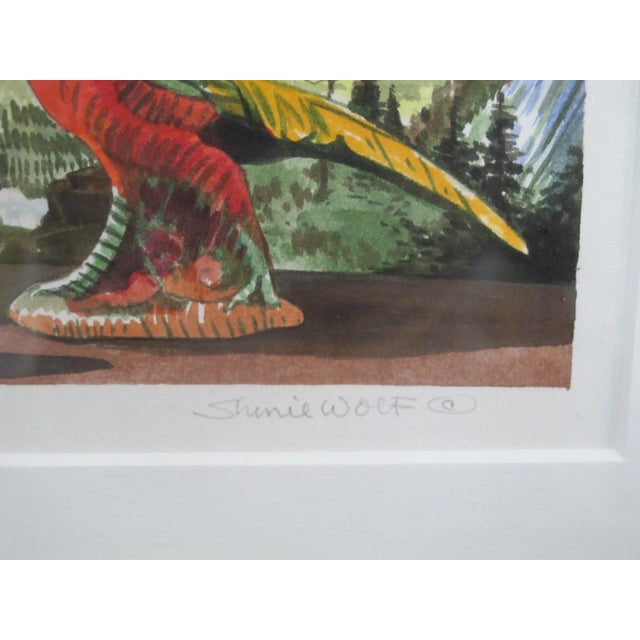 Figurative Sherrie Wolf Oregon Signed Watercolor Painting Parrots With Yosemite View For Sale - Image 3 of 7