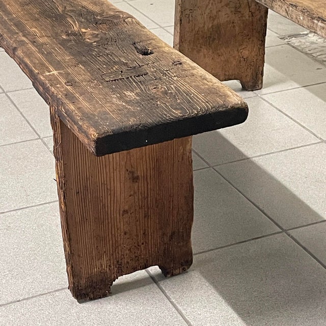 20th Century Folk Art Rustic Italian Wooden Benches, 1890s, Set of 2 For Sale - Image 4 of 18