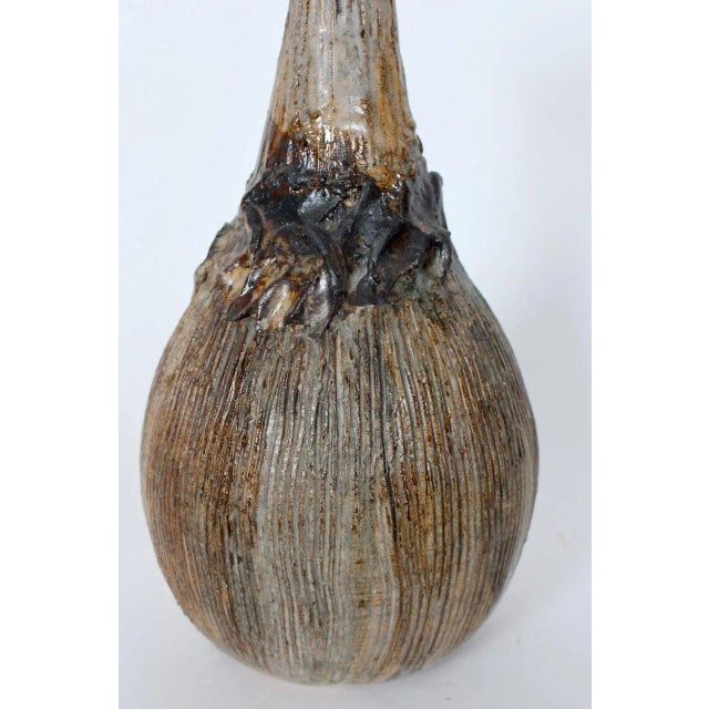 Ceramic 1970s Jean Hastings Earthen Textured Bottle Form Art Studio Pottery Vase For Sale - Image 7 of 12