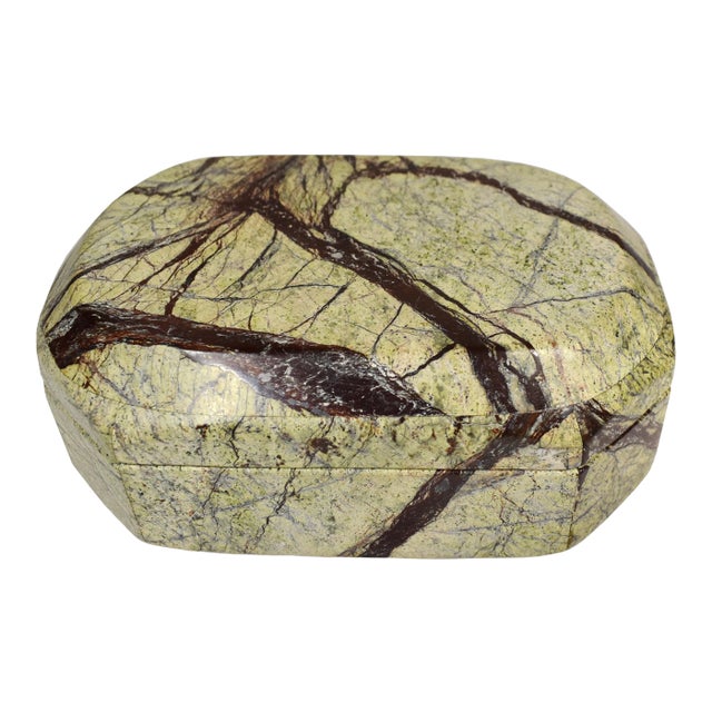 Modern Solid Stone Octagonal Oval Geometric Shape Trinket Jewelry Box For Sale