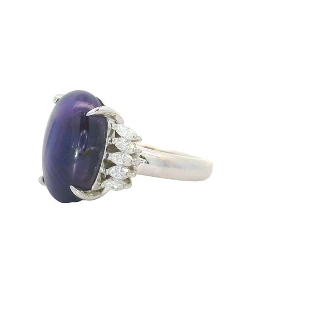 Purple 12.13 Carat Purple Star Sapphire Diamond Platinum Ring, Size 8.75 For Sale - Image 8 of 9
