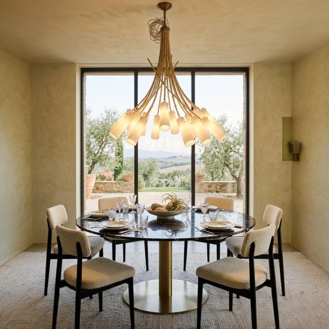 This is an amazing chandelier ! It is quite large with 12 arms with sockets. It has modern regency faux bamboo tole...