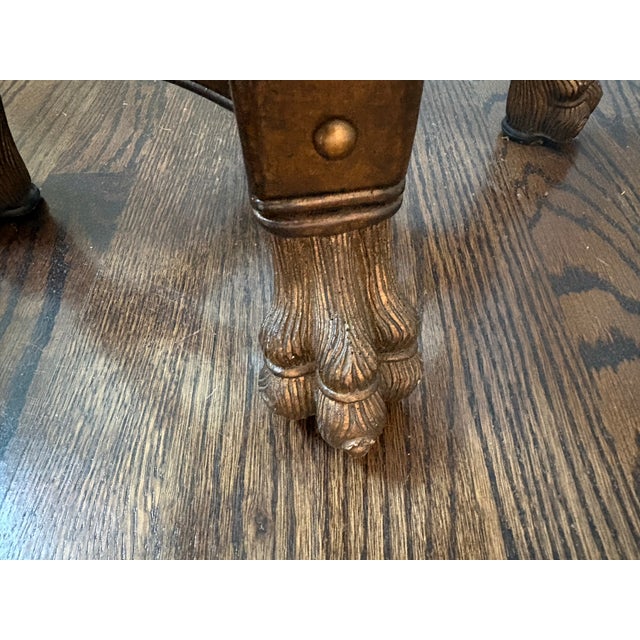 1980s Vintage Leather & Antiqued Metal Side Table in the Style of Maitland-Smith For Sale - Image 5 of 12
