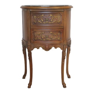 1940s Louis XV Fruitwood and Marble Two-Drawer Bedside Commode For Sale