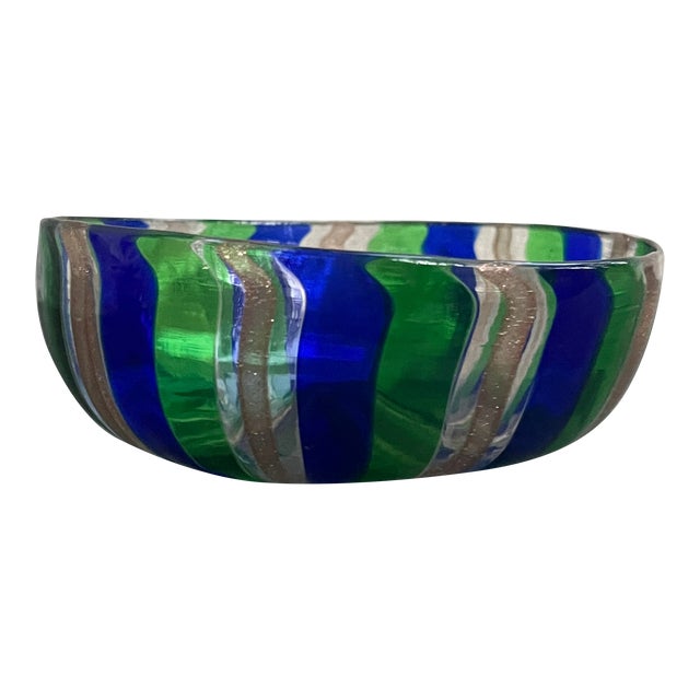 1970s Linea Valentina Murano Italy Bowl in Blue Green Gold For Sale