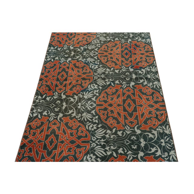 1950s Vintage Hereke Rug in Teal With Orange Arabesque Medallions | Rug & Kilim For Sale - Image 5 of 7