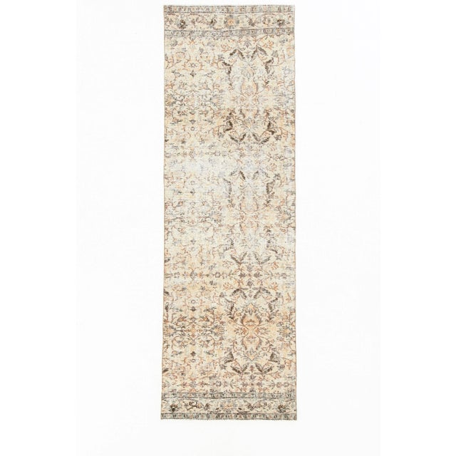 Vintage Floral Runner Rug in Beige and Brown For Sale - Image 16 of 16