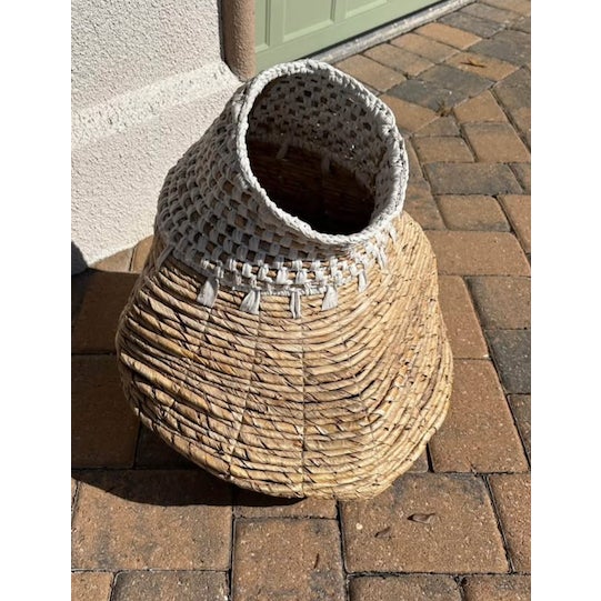 Mediterranean Large Handwoven Seagrass Basket With White Woven Rim For Sale - Image 3 of 6