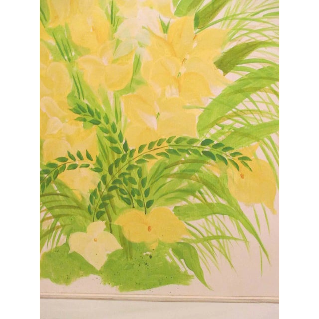 Acrylic yellow and green floral painting signed by Latour in bottom right corner. Painting is framed and has hanging...