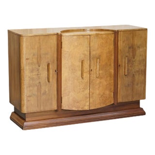 Antique Art Deco Burr Walnut Sideboard with Drawers For Sale