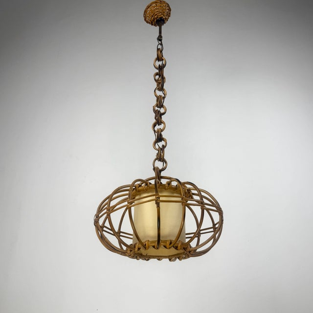 Mid-Century Modern Mid-Century Bamboo Rattan and Paper Pendant Lamp, Italy, 1960s For Sale - Image 3 of 10
