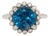 4.25cts, 10mm London Blue Topaz W Natural Diamond Halo Ring in 14k White Gold For Sale