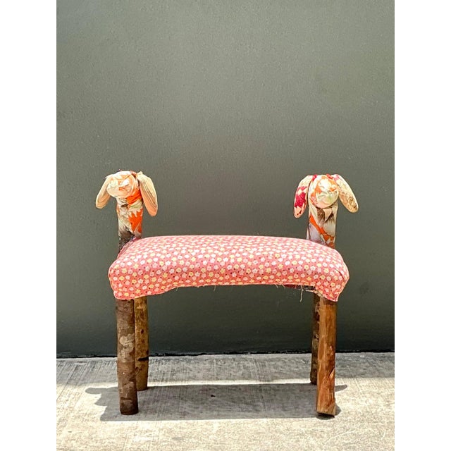 Vintage Handcrafted Textile and Wood Animal Bench For Sale - Image 17 of 18