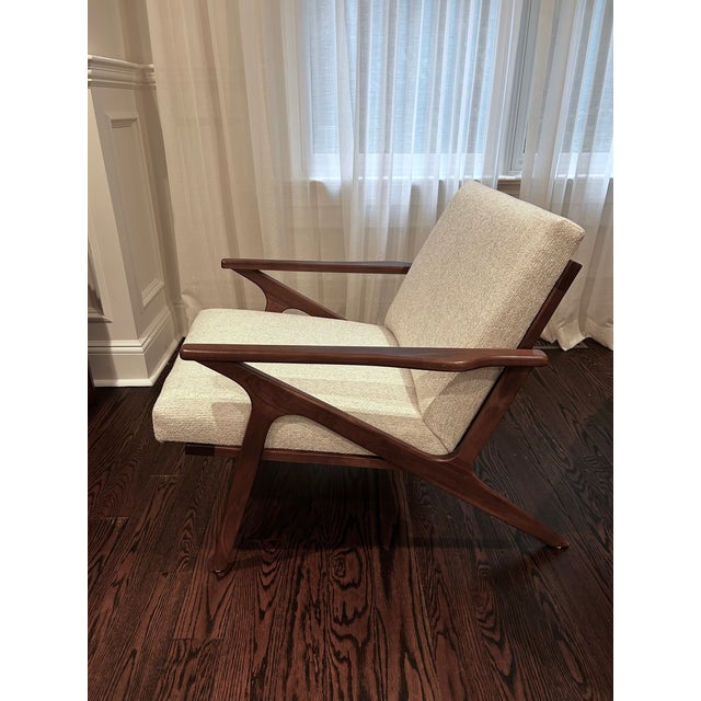 2020s Crate & Barrel Cavett Wood Accent Chair & Ottoman — Excellent Condition For Sale - Image 5 of 15