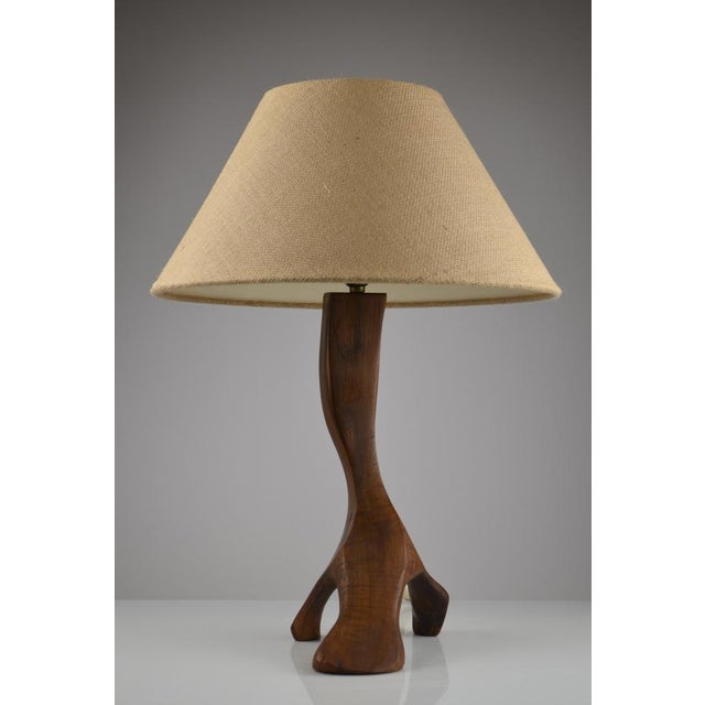 French Brutalist Table Lamp in Olive Wood, 1950s For Sale - Image 10 of 15
