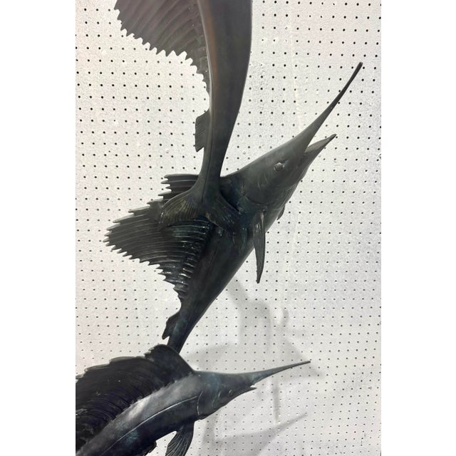 Late 20th Century Large 51” Solid Bronze Marlin Sailfish Big Game Fishing Sculpture For Sale - Image 10 of 12