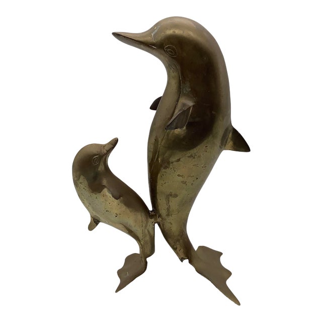 1960s Mom and Baby Brass Dolphins Figurine For Sale