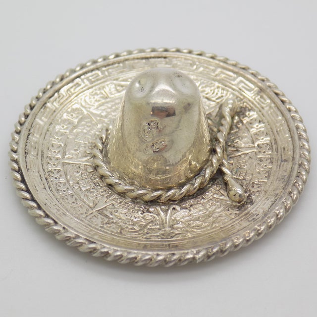 1970s Vintage Mexican Handmade Genuine Sterling Silver 925 Traditional Sombrero Hat For Sale - Image 5 of 11