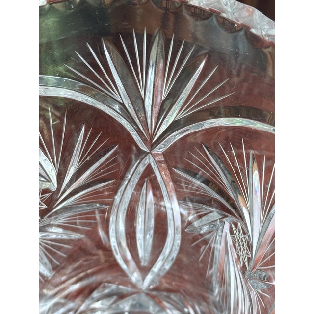 Mid 20th Century Mid-20th Century Bohemian Cut Crystal Vase Pinwheel Starburst Pattern Scalloped Rim For Sale - Image 5 of 8