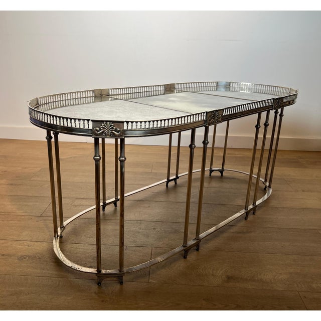 1940s Neoclassical style coffee table in silver metal with antique mirror top For Sale - Image 5 of 12
