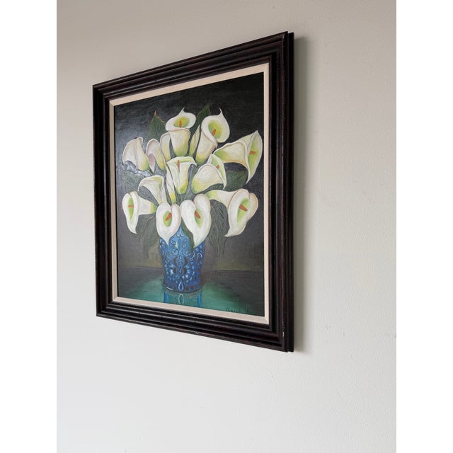 Vintage Graceli Mendoza Calla Lilies - Folk Art Oil on Board Painting, Wood Framed For Sale - Image 4 of 12