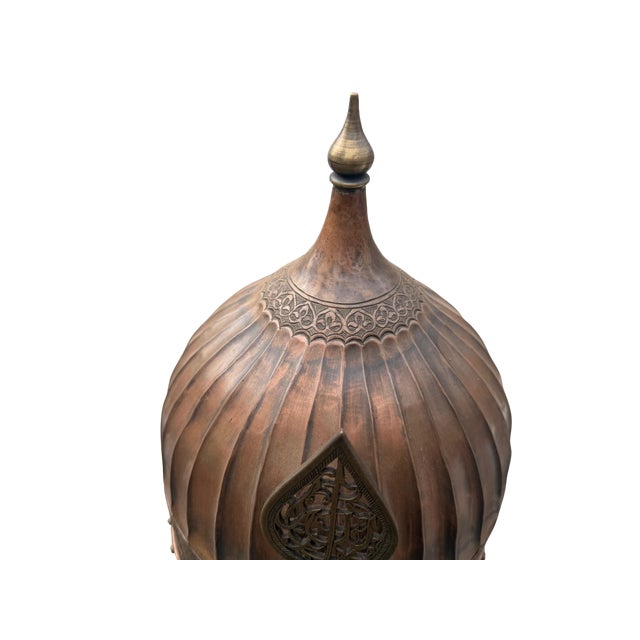 Talismanic Fluted Copper Seljuk Helmet For Sale In Los Angeles - Image 6 of 13