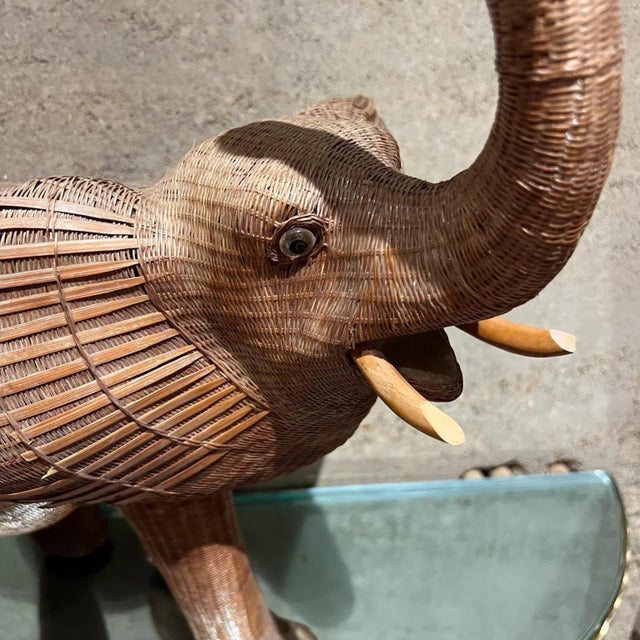 Brown Vintage Chinese Wicker Elephant Box, Hand-Woven Rattan, Mid-Century For Sale - Image 8 of 11
