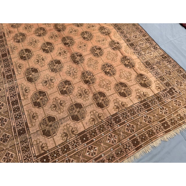 Vintage Afghan Hand-Knotted Tribal Rug, Brown & Beige Geometric Nomadic Wool Pile Rug For Sale - Image 4 of 13