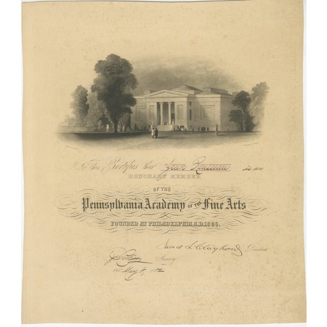 Pennsylvania Academy of the Fine Arts Honorary Membership Certificate, 1882 For Sale - Image 3 of 10