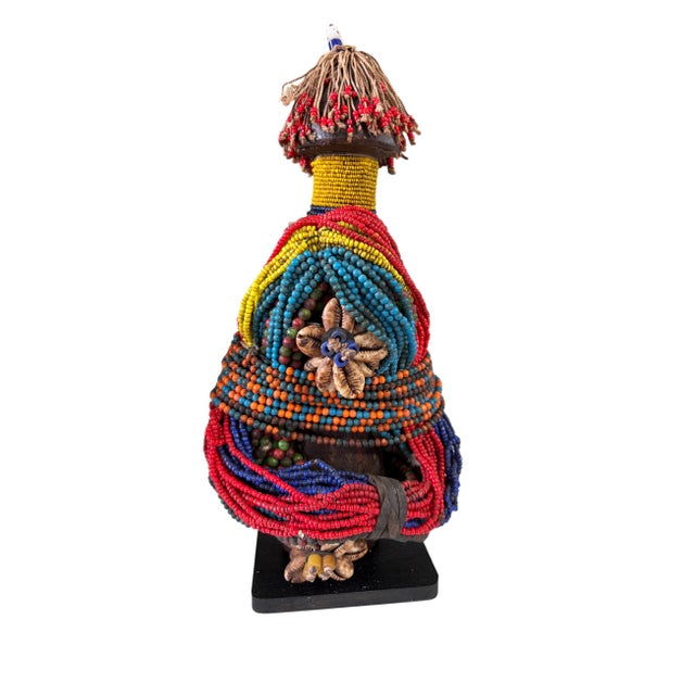 Vintage African Beaded Fali Namji Fertility Doll Cameroon W/Wood Stand 11.5" H For Sale - Image 9 of 10