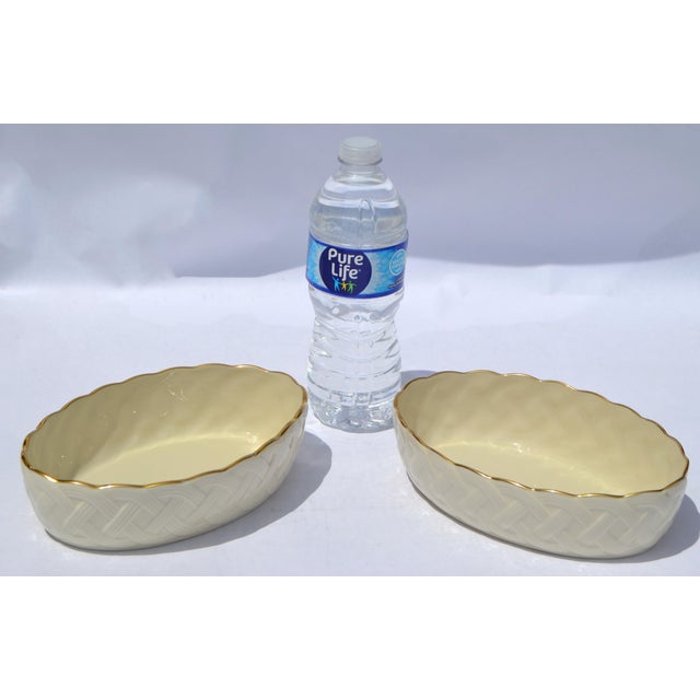Pair Lenox Lattice Server Ivory Fine China 24k Gold Accent Collectible Set For Sale - Image 9 of 12