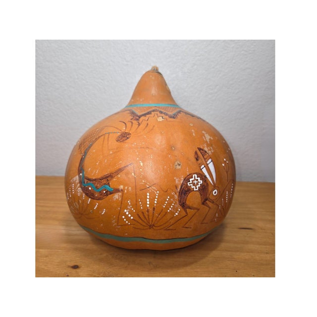 Late 20th Century Cj Prophet Hand-Painted Native American Gourd Art – Kokopelli Mimbres Style Folk Art, Signed Southwest Decor For Sale In Phoenix - Image 6 of 12