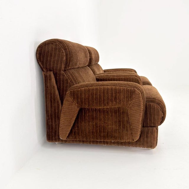 Brown Mid-Century Brown Corduroy Lounge Chair on Casters, 1970s For Sale - Image 8 of 18