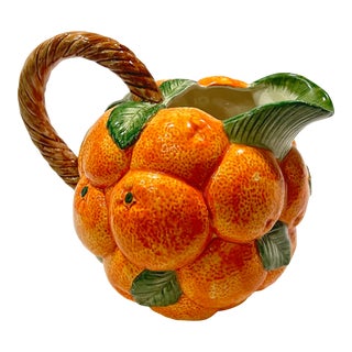 1980s Vintage Majolica Orange Pitcher Teapot by Fitz and Floyd For Sale