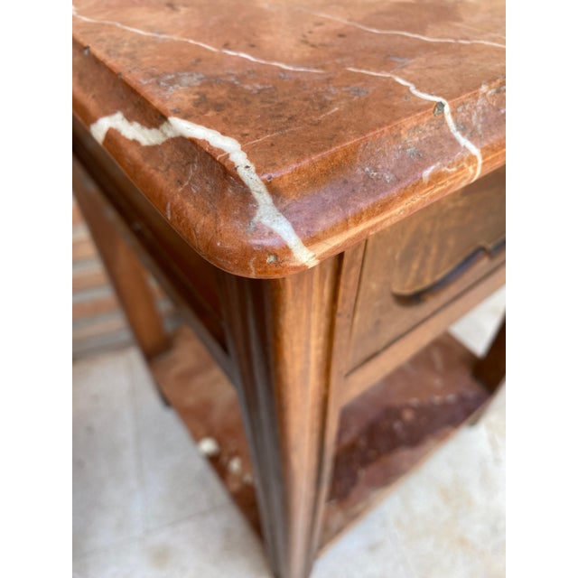 Early 20th Century Walnut Nightstands with Marble, 1940s, Set of 2 For Sale - Image 13 of 18