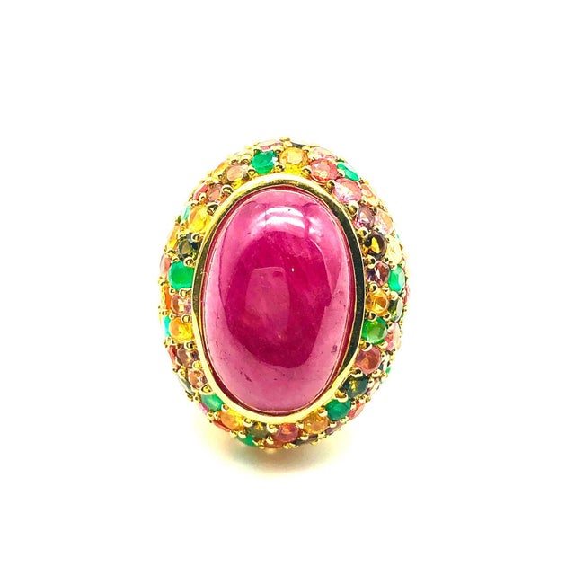 Bochic "Orient" Vintage Ruby, Sapphire & Emerald Ring Set In 18K Gold & Silver For Sale - Image 18 of 18