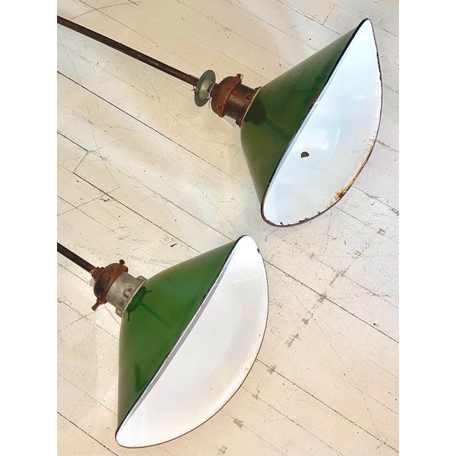 French 1930s Industrial Pair of Drop Pendants From France For Sale - Image 3 of 7