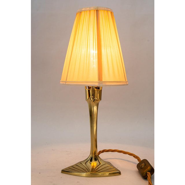 1920s Art Deco Brass Table Lamp with Fabric Shade, 1920s For Sale - Image 5 of 18