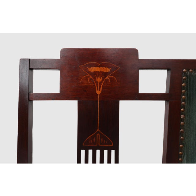 Art Nouveau Walnut Settee with Floral Marquetry, Belgium, 1890s For Sale - Image 4 of 15